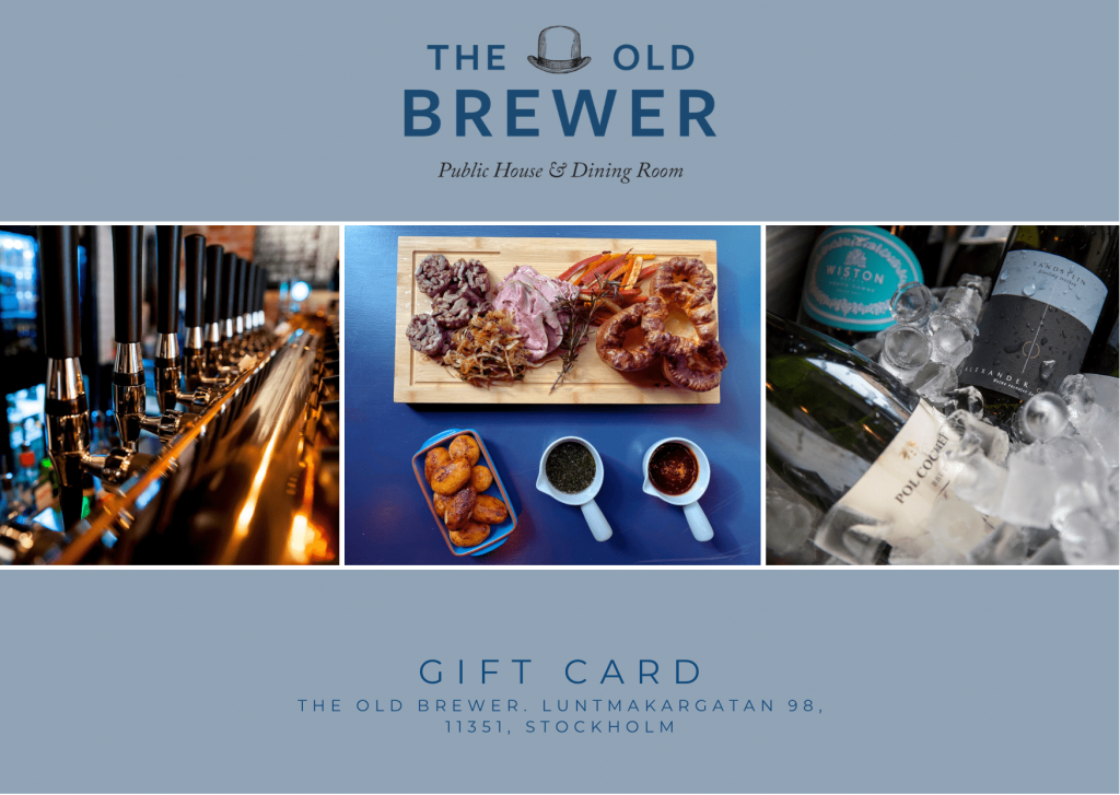 Digital gift cards from the Old Brewer, Stockholm